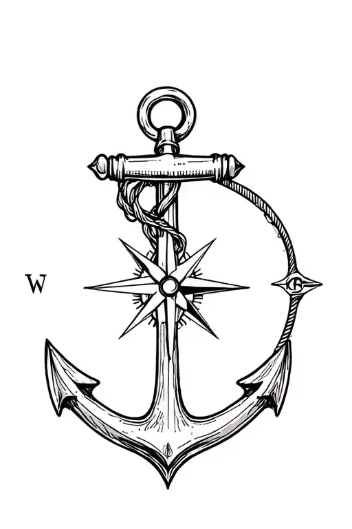 compass anchor connected tattoo design idea