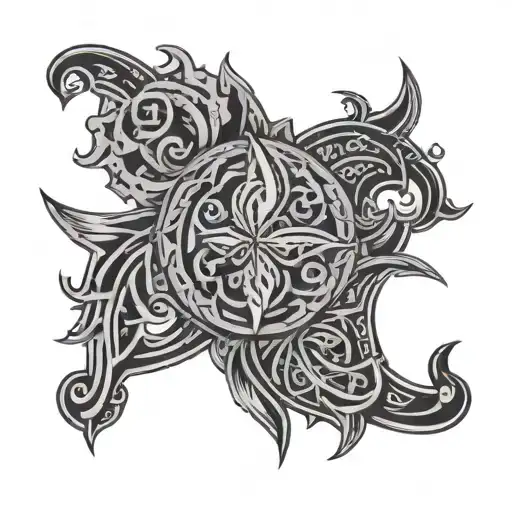 Create a tattoo based on Hindu and Viking designs. Include both writing and symboldesigns suitable for brown skin tones. tattoo design idea
