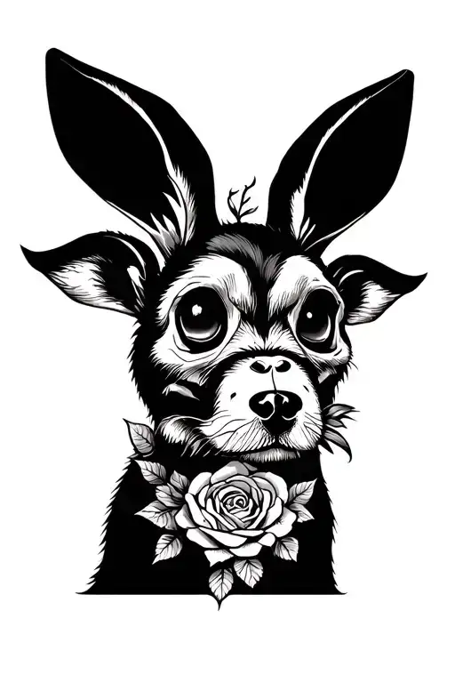 monkey ,rabbit and dog Chinese animal skulls roses intertwined tattoo design idea