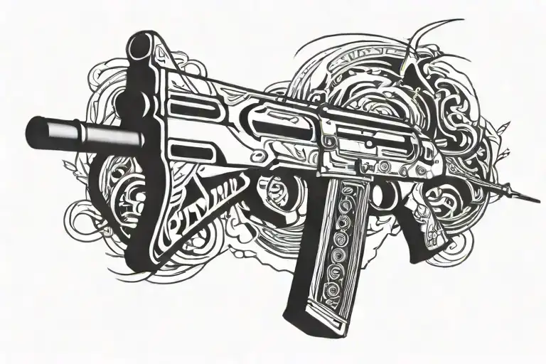 AK 47 inscription tattoo design idea