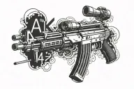 AK 47 inscription tattoo design idea