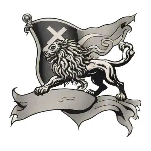 saltire flag with lion rampant flag with wolf howling at the moon tattoo design idea