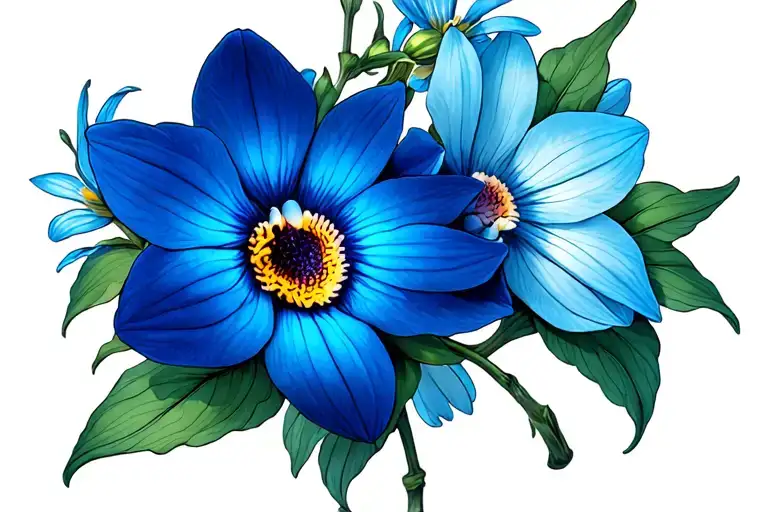 Orchids and Blue Daisies tattoo design idea