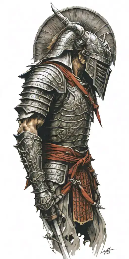 samurai , knight, and spartan warriors profile tattoo design idea