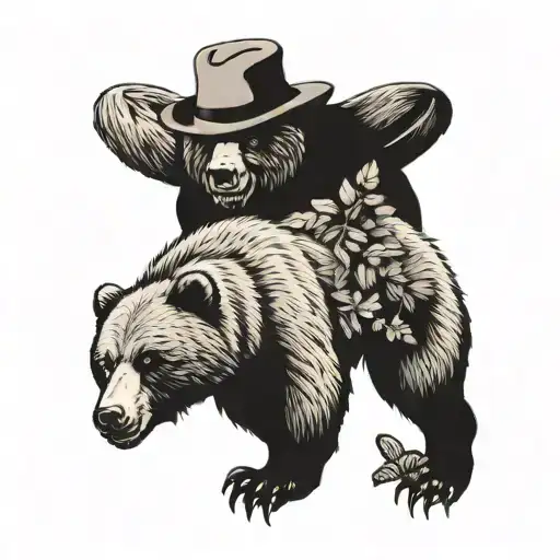 grizzly and honey bee flying tattoo design idea