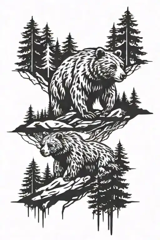 forest and a bear tattoo design idea