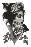 roses and woman face tattoo design idea