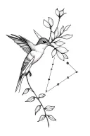 flowers,, small hummingbird, Aries constellation tattoo design idea