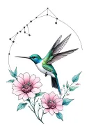flowers,, small hummingbird, Aries constellation tattoo design idea