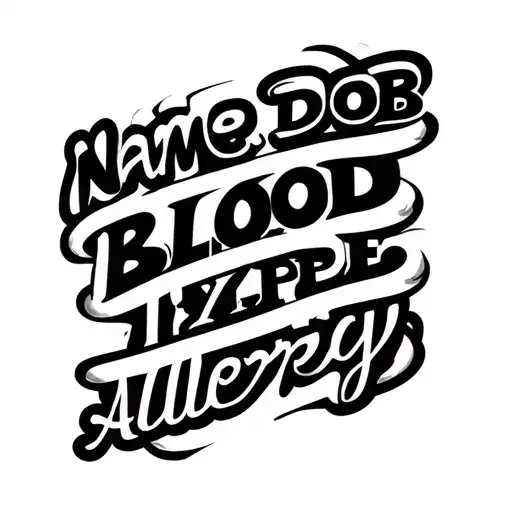 "name, DOB, blood type, allergy" medical information tattoo design idea