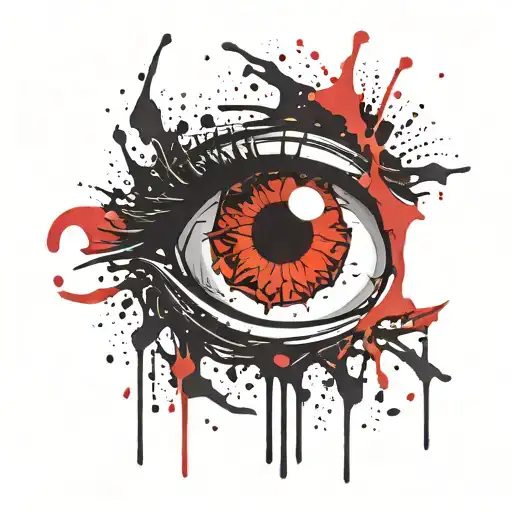 Bleeding Eye looking through torn flesh blood splatter. red and black tattoo design idea