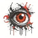 Bleeding Eye looking through torn flesh blood splatter. red and black tattoo design idea