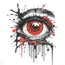 Bleeding Eye looking through torn flesh blood splatter. red and black tattoo design idea