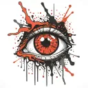 Bleeding Eye looking through torn flesh blood splatter. red and black tattoo design idea
