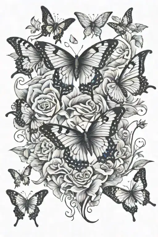 butterflies and doves plus a wave tattoo design idea