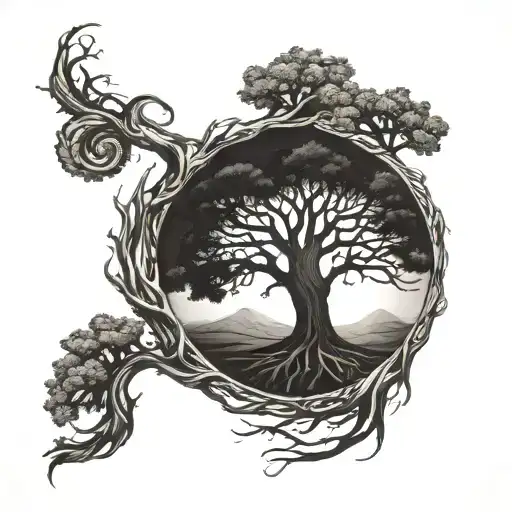 tree of life oak tree half dead tree tattoo design idea