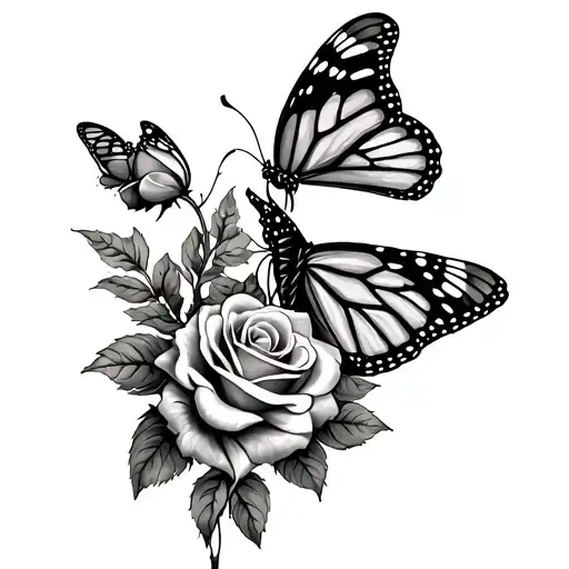western tattoo with a few roses and a monarch butterfly tattoo design idea