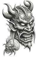 oni mask split in half tattoo design idea