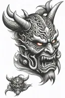 oni mask split in half tattoo design idea