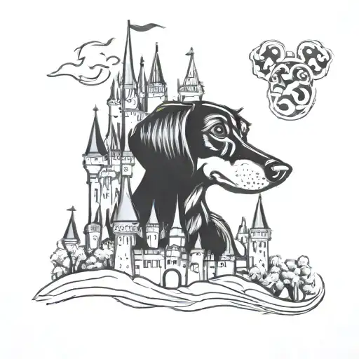 disney castle dachshund tattoo design idea
