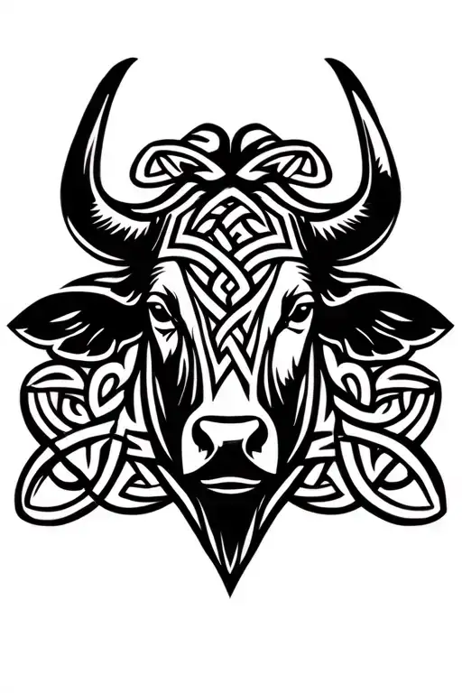 celtic knotwork cows head looking tattoo design idea