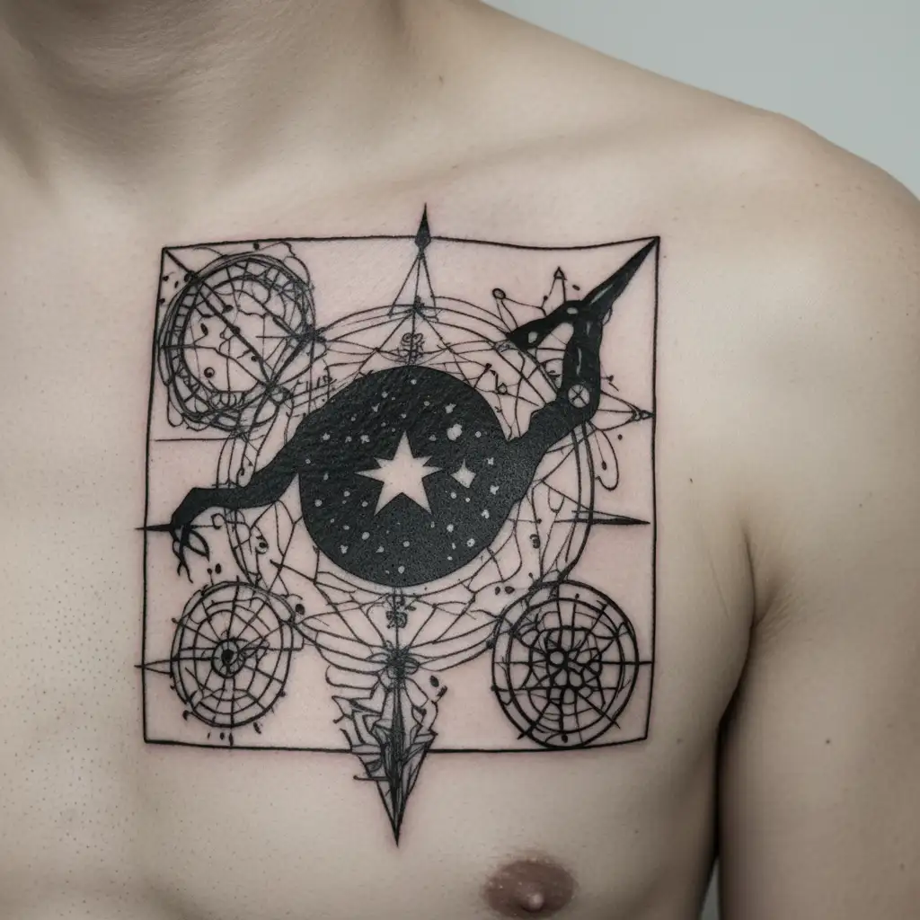 virgo aquarius constellation merging together tattoo design idea