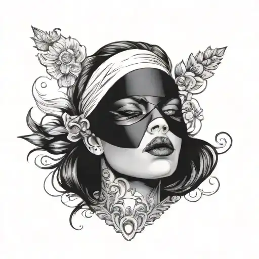 blindfolded modern woman face tattoo design idea