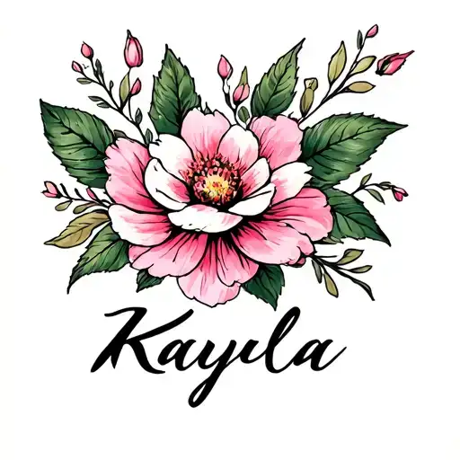 Kayla name with blossom flower intertwined representing tattoo design idea