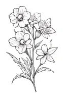 Daffodil, sweet pea, lakspur and cosmo flower on vine tattoo design idea