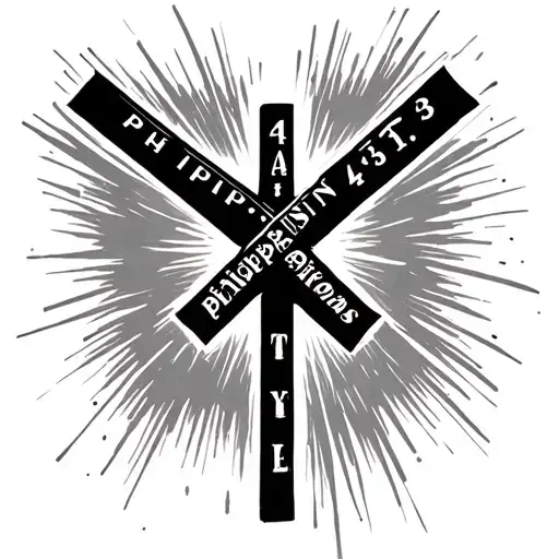 black sideways cross that says Philippians 4:13 with background  tattoo design idea