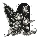 Twisted vines of small stars wrapping around a tulip bouquet tattoo design idea