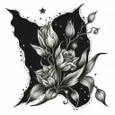 Twisted vines of small stars wrapping around a tulip bouquet tattoo design idea