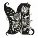 Twisted vines of small stars wrapping around a tulip bouquet tattoo design idea