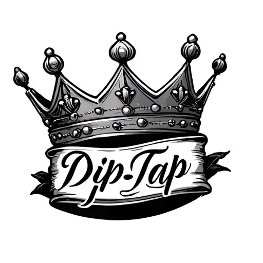 “Create single black & white Crown and word "DipTap" tattoo for arm, font use Snell Roundhand Black Script tattoo design idea