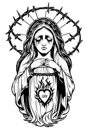 mexican crying virgin mary with barbed wire and a flaming heart tattoo design idea
