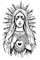 mexican crying virgin mary with barbed wire and a flaming heart tattoo design idea