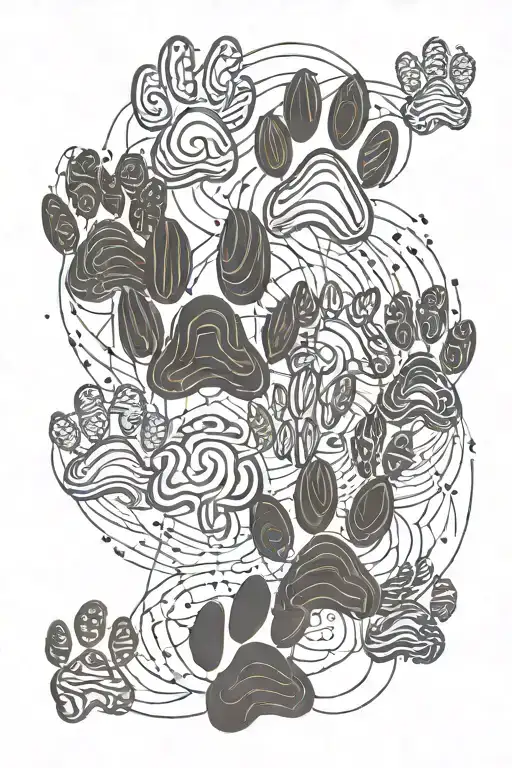 trail of dog paw prints, 2 big, 4 medium and 4 small  tattoo design idea