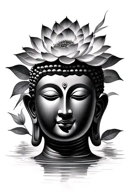 buddha face and lotus flowers tattoo design idea