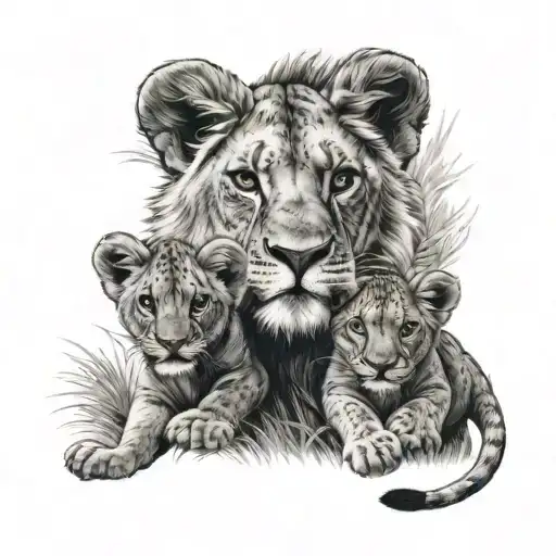 hakuna matata with 2 lion cubs walking tattoo design idea