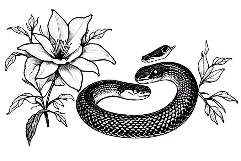 Snake and cyclamen flowers coming tattoo design idea