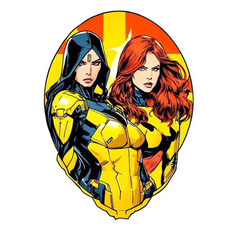 xmen jean grey and rogue one scene tattoo design idea