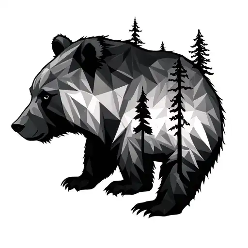 4 trees and a polygonal bear tattoo design idea