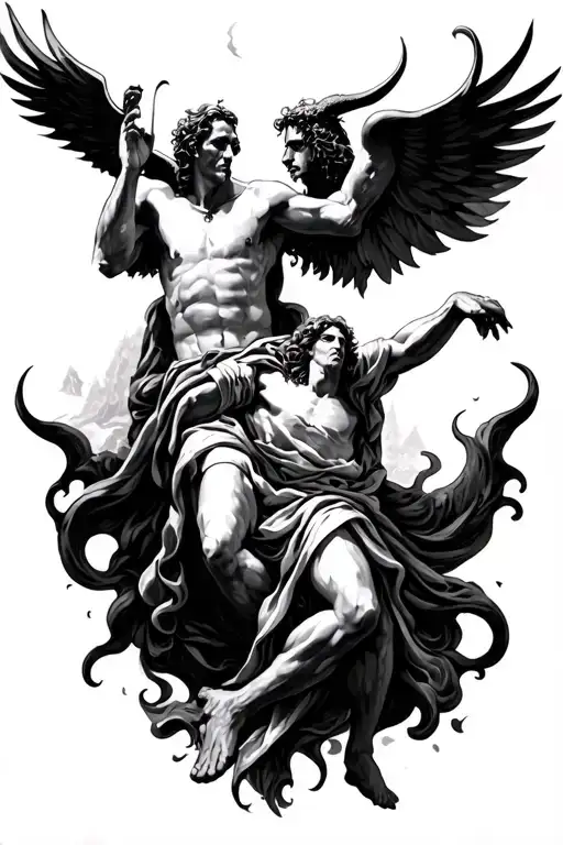 saint michel et lucifer falling tattoo design idea