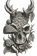 morel mushroom next to a whitetail deer antler tattoo design idea