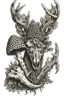 morel mushroom next to a whitetail deer antler tattoo design idea
