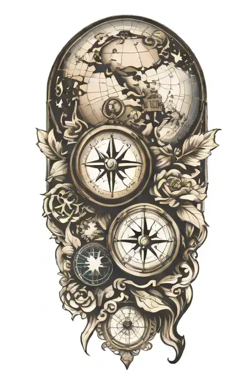 travel inspired tattoo featuring compass, globe symbolizing europe tattoo design idea