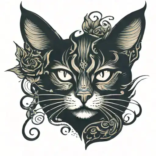 dark spooky face valkure horns pierced cat silhouette combining tattoo design idea