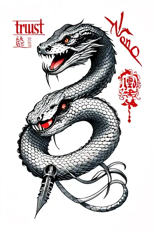 dagger piercing snake head say "trust No one" tattoo design idea