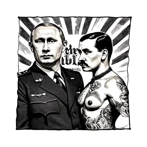 putin and hitler with strippers tattoo design idea