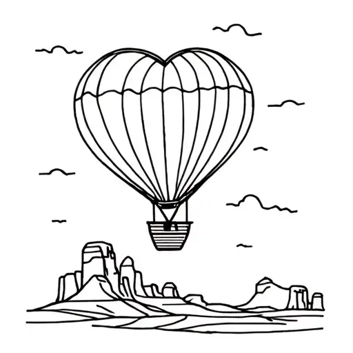 heart shaped hot air balloon and palo duro canyon scene  tattoo design idea